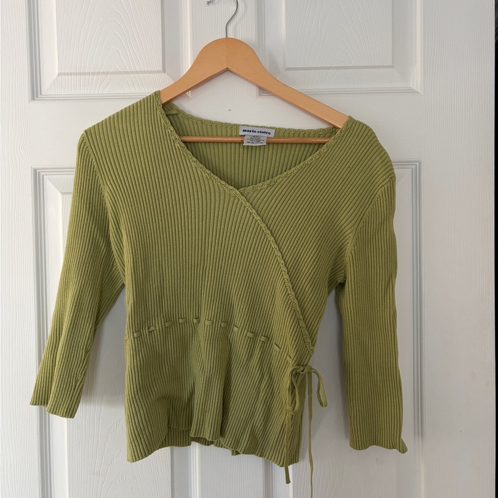 Ribbed Green Tie Top